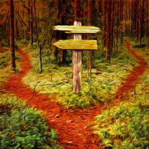 Side Quests for your Tabletop RPG - A path junction with a sign pointing left and right